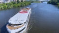 uxury ferry with swimming pool and helipad floats along river view from the bridge Cruise, travel, river cruise