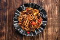 Uyghur cuisine dish tsomyan fried noodles beef Royalty Free Stock Photo