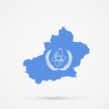 Uyghuristan East Turkestan, Xinjiang map in International Atomic Energy Agency IAEA flag colors, editable vector