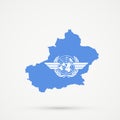 Uyghuristan East Turkestan, Xinjiang map in International Civil Aviation Organization ICAO flag colors, editable vector