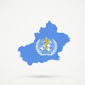 Uyghuristan East Turkestan, Xinjiang map in World Health Organization WHO flag colors, editable vector