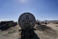 Old rusty trains at the antique train cemetery close to the salt flats of Uyuni