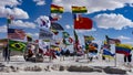 Uyuni, Bolivia, 01182023 - Visitors from the world plant their country flags at the original hotel on the Bolivian Salt