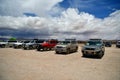 Uyuni car fleet before going to the salt desert
