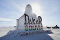 The Dakar Rally Salt Sculpture on the Salt Flats. Uyuni Salt Flat, Bolivia, October 11, 2023.