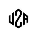 UZA letter logo design with polygon shape. UZA polygon and cube shape logo design. UZA hexagon vector logo template white and Royalty Free Stock Photo