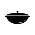 Uzbek cauldron. Silhouette icon of cast iron saucepan with lid. Black simple illustration of national dish for cooking pilaf.