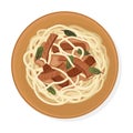 Uzbek Traditional Dish of Noodles with Meat Slices and Gravy Top View Vector Illustration