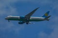 Uzbekistan Airways Boeing 787 Dreamliner descends for landing at JFK International Airport in New York