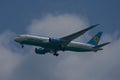 Uzbekistan Airways Boeing 787 Dreamliner descends for landing at JFK International Airport in New York