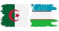 Uzbekistan and Algeria grunge flags connection vector