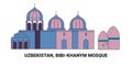 Uzbekistan, Bibikhanym Mosque, travel landmark vector illustration