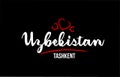 Uzbekistan country on black background with red love heart and its capital Tashkent