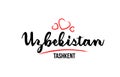 Uzbekistan country with red love heart and its capital Tashkent creative typography logo design