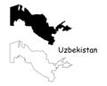 Uzbekistan Country Map. Black silhouette and outline isolated on white background. EPS Vector