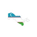 Uzbekistan national flag in a shape of country map