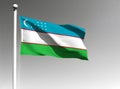 Uzbekistan national flag waving on gray background