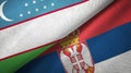 Uzbekistan and Serbia two flags textile cloth, fabric texture