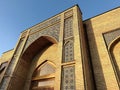 Uzbekistan, Tashkent, Madrasah Kukeldash is located. Stunning blue domes. Architectural landmarks. Wide area lined with