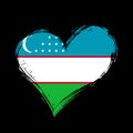 Uzbekistani flag heart-shaped grunge background. Vector illustration.