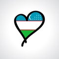 Uzbekistani flag heart-shaped hand drawn logo. Vector illustration.