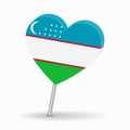 Uzbekistani flag heart-shaped map pointer layout. Vector illustration.