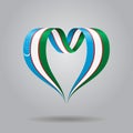 Uzbekistani flag heart-shaped ribbon background layout. Vector illustration.