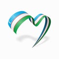 Uzbekistani flag heart-shaped wavy ribbon. Vector illustration.