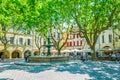 UZES, FRANCE, JUNE 20, 2017: Place aux Herbes in the center of Uzes, France