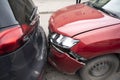 Uzhhorod, Ukraine -  April 4, 2021: Close-up of damaged cars at the time of the accident Royalty Free Stock Photo