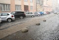 Uzhhorod, Ukraine - June 10 2023: Strong rain in the city