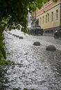 Uzhhorod, Ukraine - June 10 2023: Strong rain in the city