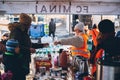 Uzhhorod, Ukraine - 16 March 2022: Humanitarian assistance of volunteers. Volunteers give food and water to refugees going to the