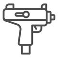 Uzi submachine gun line icon. Automatic machine weapon symbol, outline style pictogram on white background. Warfare or Royalty Free Stock Photo
