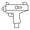 Uzi submachine gun thin line icon. Automatic machine weapon symbol, outline style pictogram on white background. Warfare Royalty Free Stock Photo