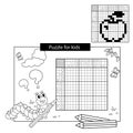 Uzzle Game for school Children. Apple. Black and white japanese crossword with answer. Coloring book for kids