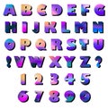 Latin capital letters, exclamation, question marks and numbers: 1, 2, 3, 4, 5, 6, 7, 8, 9, 0. Vector set of elements with gradient Royalty Free Stock Photo