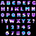 Raster set of elements with a gradient rainbow hologram fill on a black background. Capital letters of the Latin alphabet.