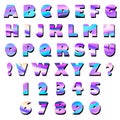 Capital letters of the Latin alphabet, exclamation, question marks and numbers: 1, 2, 3, 4, 5, 6, 7, 8, 9, 0. Raster set . Royalty Free Stock Photo