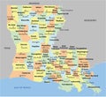 Louisiana County Map with 64 parishes Royalty Free Stock Photo