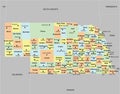 Nebraska County Map with 93 counties