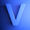 V alphabetic letter blue, isolated on blue background - 3D rendering illustration