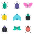 Bugs, insects, Butterfly, ladybug, beetle, swallowtail, dragonfly collection. 9 Vector Insects and Beetles on a white background - Royalty Free Stock Photo