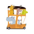 Cute animals traveling by bus. Kids transport collection with cute animals.