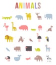 Cute Animals Vector illustration Icon Set isolated on a white background. Geometric vector illustration flat design. Royalty Free Stock Photo