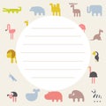 Template children notebook sheet with cute animals. cute animal illustrations and trendy lettering.