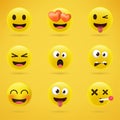 Set of Minimal Cute Emoticons on yellow Background . Isolated Vector Illustration