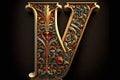 V 3d medieval letter Medieval style alphabet collection letter illustration generative ai