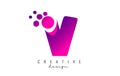 V Dots Letter Logo with Purple Pink Bubbles Vector Illustration Royalty Free Stock Photo