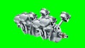 V8 engine crankshaft rotation of animation on chroma key. 3d